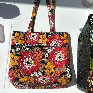 Floral Quilted Tote Bag - Red, Black, Yellow